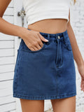 Solid Mini Denim Skirt - Trendsi