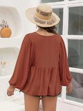 Plus Size Swiss Dot Tie Neck Long Sleeve Blouse - Trendsi - Flyclothing LLC