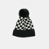 Checkered Knit Hat with Pompom - Trendsi - Flyclothing LLC