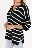 Stripe Drop Shoulder Side Slit Knit Top - Trendsi - Flyclothing LLC