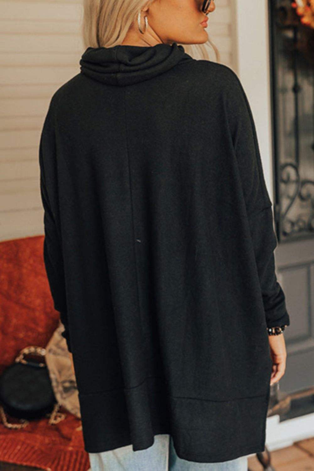 Valentine’s Day Heart Patched Turtleneck Long Sleeve Top - Trendsi - Flyclothing LLC