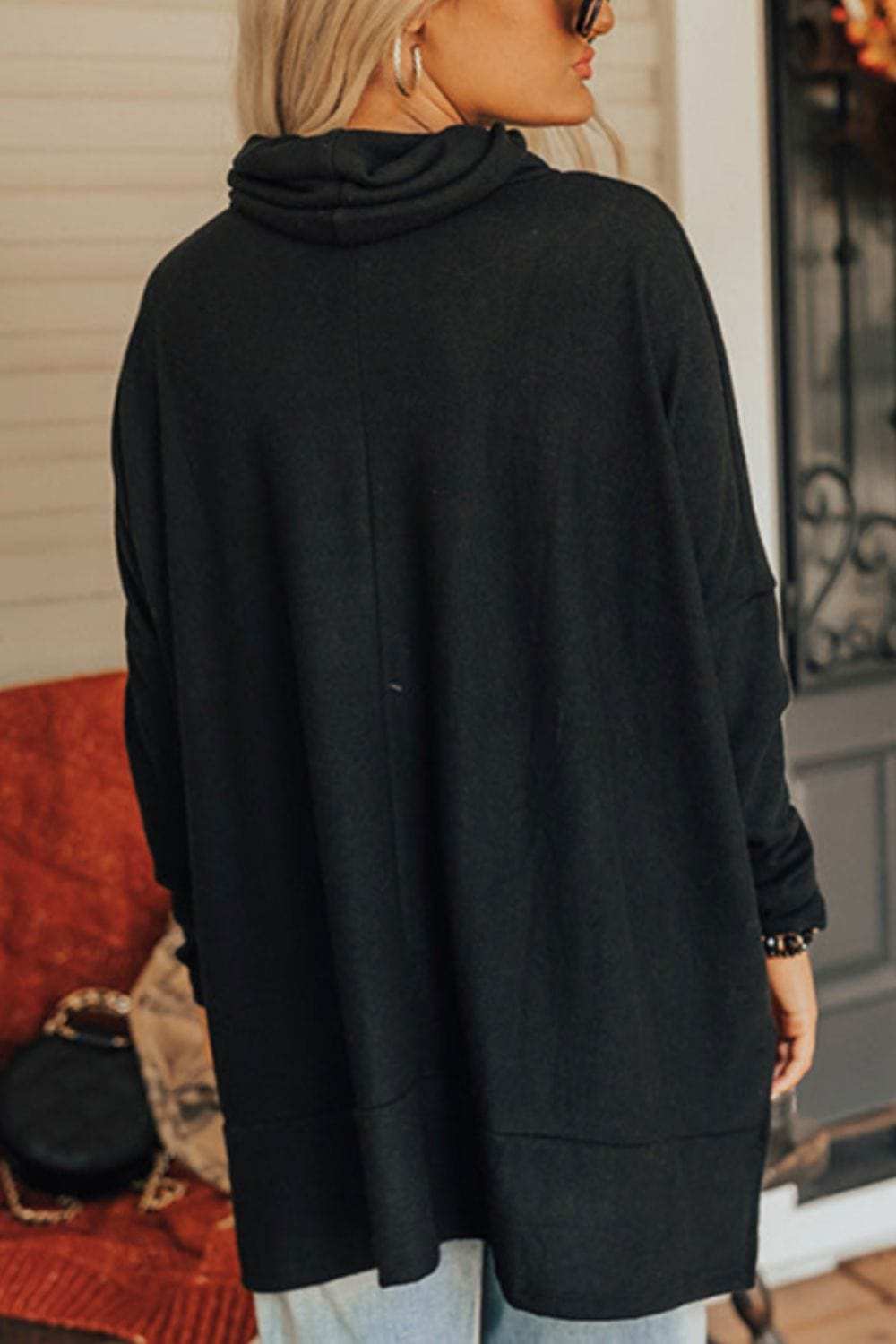 Valentine’s Day Heart Patched Turtleneck Long Sleeve Top - Trendsi - Flyclothing LLC