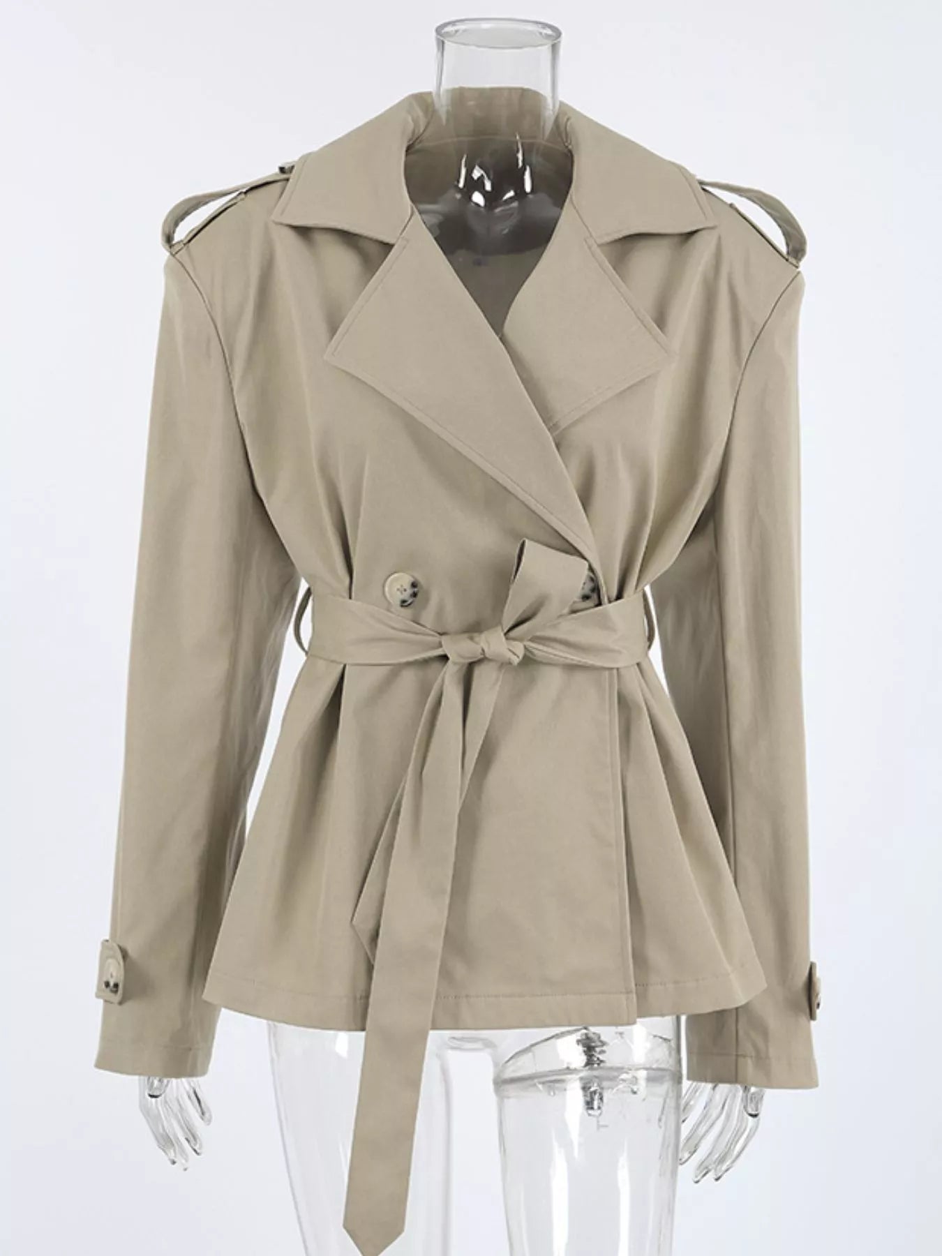Chic Double-Breasted Belted Trench Coat - Trendsi - Flyclothing LLC