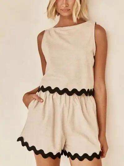 Contrast Trim Round Neck Tank and Shots Set - Trendsi - Flyclothing LLC