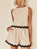 Contrast Trim Round Neck Tank and Shots Set - Trendsi