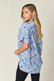 Double Take Full Size Printed V-Neck Short Sleeve Blouse - Trendsi - Flyclothing LLC