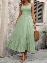 Smocked Scoop Neck Sleeveless Tank Dress - Trendsi - Flyclothing LLC