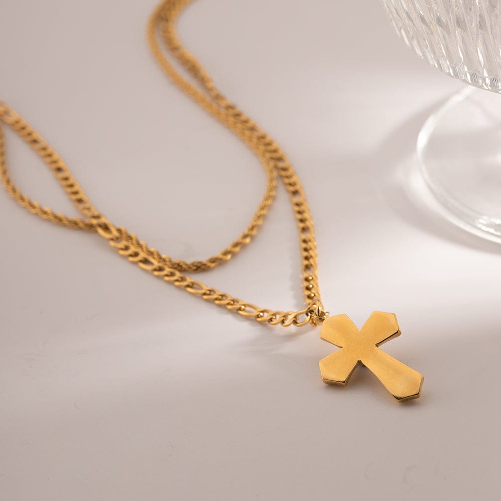 18K Gold-Plated Double Layered Cross Necklace - Trendsi
