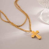 18K Gold-Plated Double Layered Cross Necklace - Trendsi - Flyclothing LLC