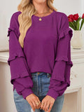 Round Neck Ruffled Long Sleeve Sweatshirt - Trendsi - Flyclothing LLC