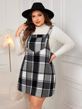 Plus Size Plaid Wide Strap Overall Dress - Trendsi - Flyclothing LLC