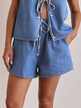 Elastic Waist Denim Shorts - Trendsi - Flyclothing LLC