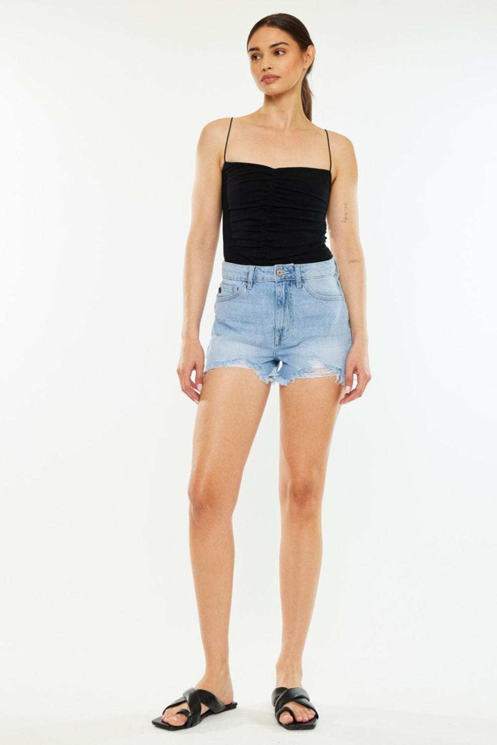 Kancan Raw Hem Distressed High Waist Denim Shorts - Trendsi - Flyclothing LLC