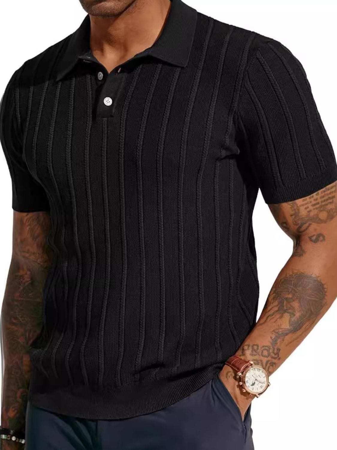 Men's Full Size Button Detail Short Sleeve Polo Plus Size - Trendsi - Flyclothing LLC