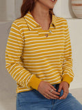 Striped Johnny Collar Long Sleeve T-Shirt - Trendsi