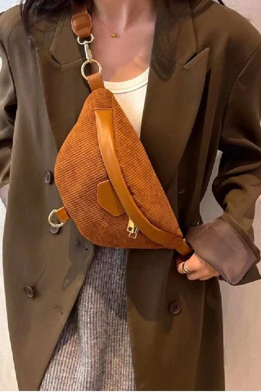 Zenana Corduroy Crossbody Bag with Removable Strap - Trendsi - Flyclothing LLC