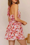 Floral Halter Neck Mini Dress - Trendsi