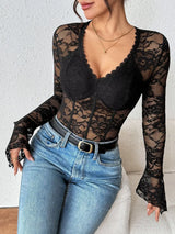 Lace Long Sleeve Bodysuit - Trendsi - Flyclothing LLC