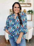 Double Take Full Size Printed Balloon Sleeve Blouse - Trendsi - Flyclothing LLC