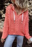 Drawstring Cable-Knit Hooded Sweater - Trendsi