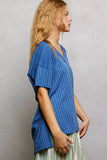 POL Ribbed Knit V-Neck Short Sleeve T-Shirt with Side Slit - Trendsi - Flyclothing LLC