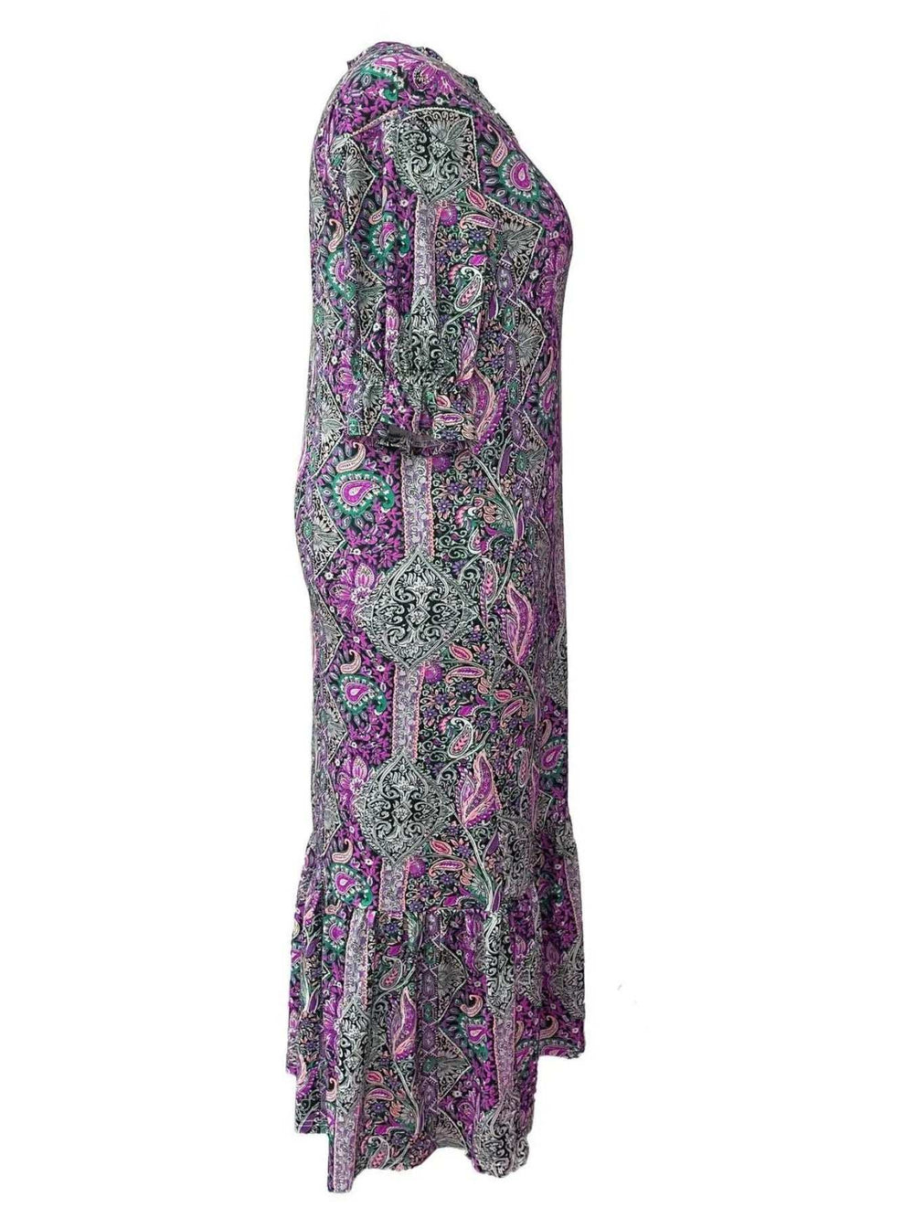 Full Size Bohemian Paisley Print Ruffle Hem Midi Dress Plus Size - Trendsi - Flyclothing LLC