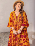 Plus Size Lace Detail Printed V-Neck Maxi Dress - Trendsi - Flyclothing LLC