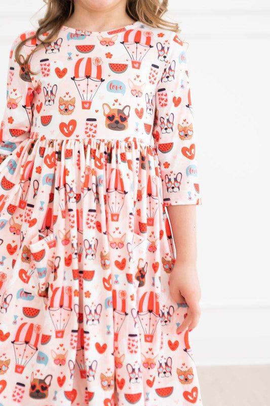 Puppy Love 3/4 Sleeve Pocket Twirl Dress - Mila & Rose ® - Flyclothing LLC
