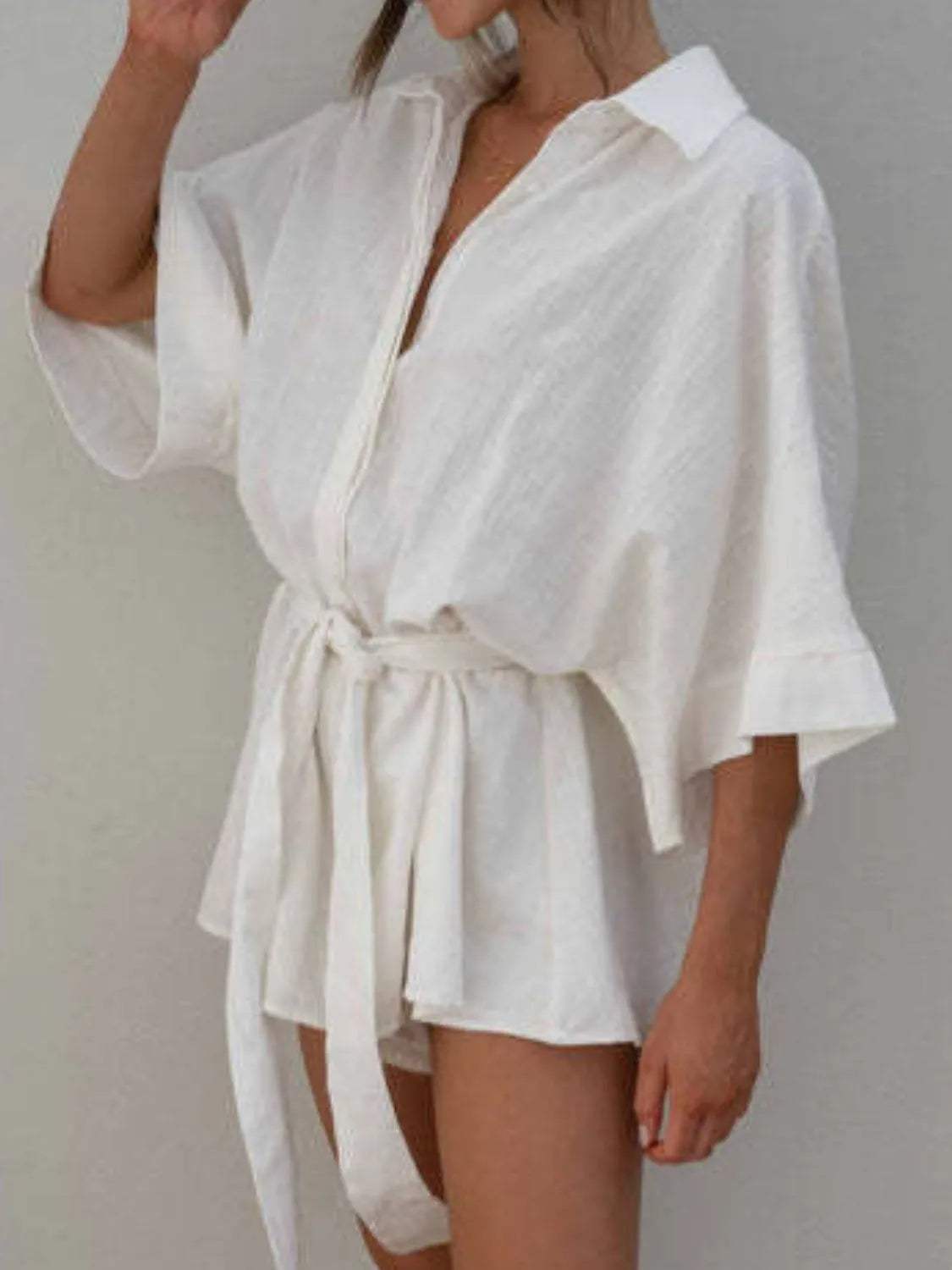 Collared Neck Half Sleeve Romper - Trendsi - Flyclothing LLC