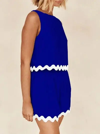 Contrast Trim Round Neck Tank and Shorts Set - Trendsi - Flyclothing LLC