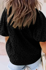 Eyelet Button Up Half Sleeve Blouse - Trendsi - Flyclothing LLC