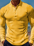 Men's Full Size Waffle-Knit Quarter Button Polo Plus Size - Trendsi