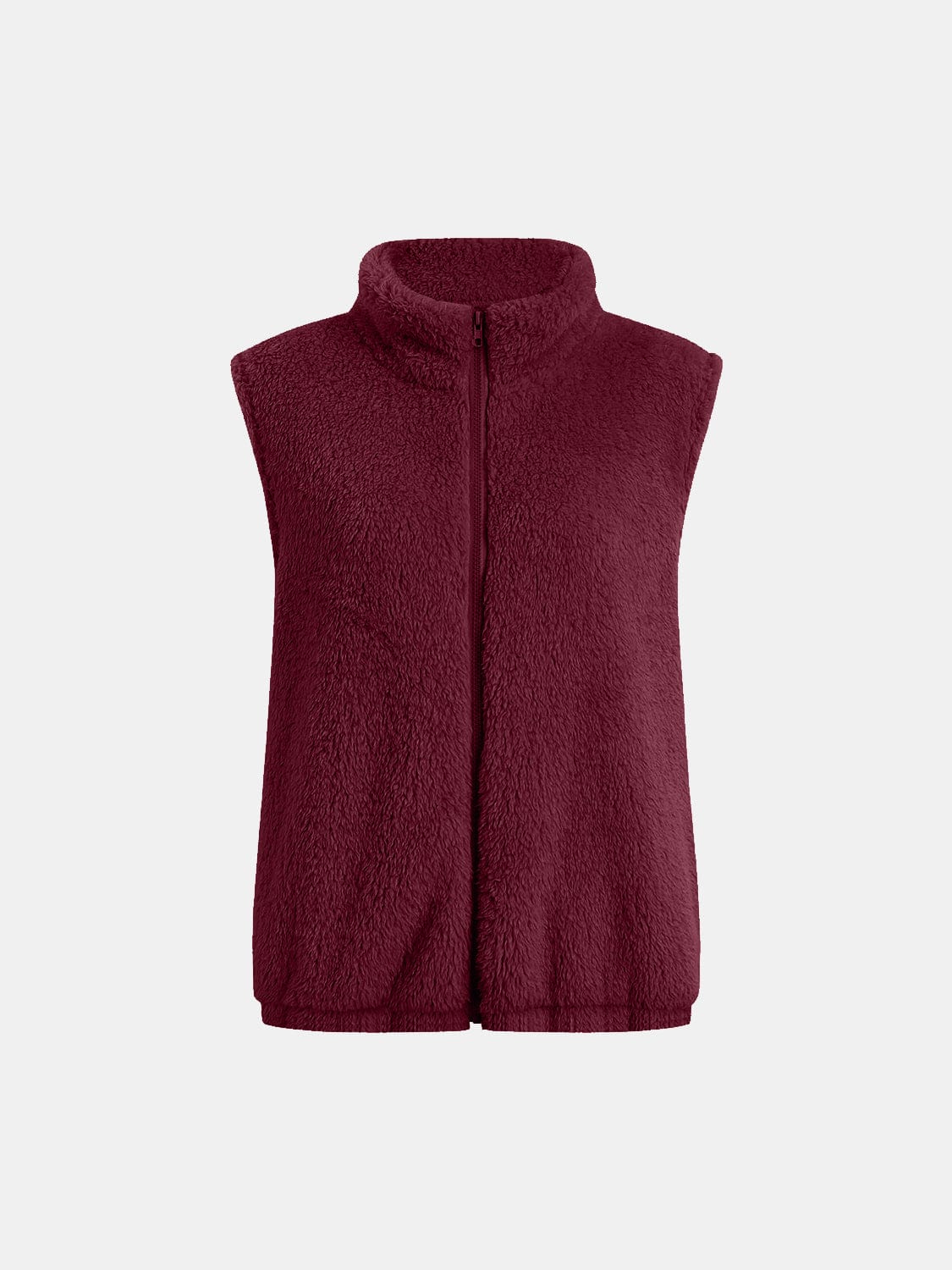 Full Size Fuzzy Zip Up Vest Coat with Pockets - Trendsi