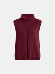 Full Size Fuzzy Zip Up Vest Coat with Pockets - Trendsi