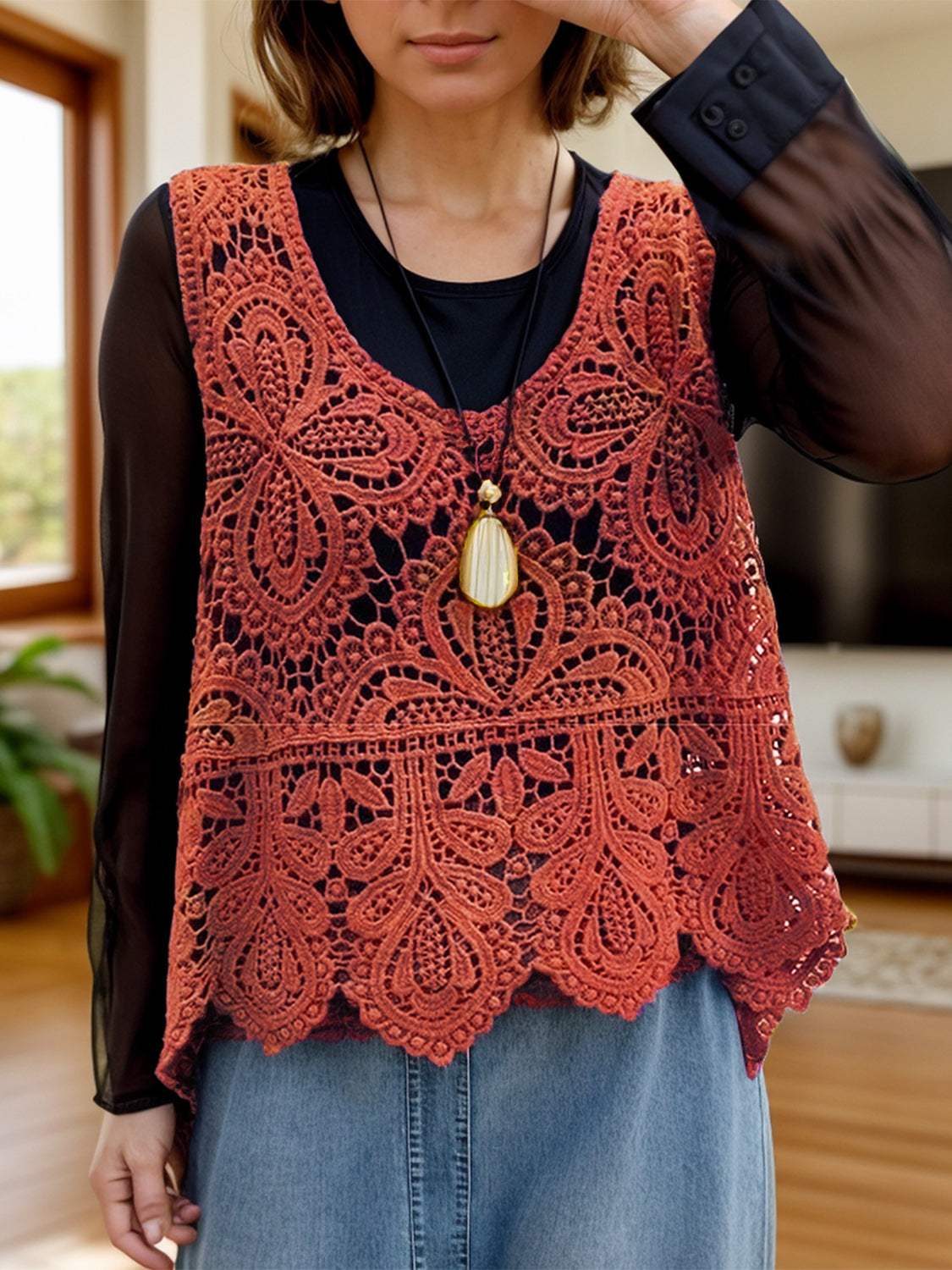 Cutout Scoop Neck Sleeveless Knit Cover Up - Trendsi - Flyclothing LLC