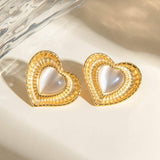 Stainless Steel Cat's Eye Stone Heart Earrings - Trendsi - Flyclothing LLC