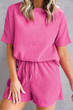 Waffle-Knit Round Neck Top and Shorts Set - Trendsi - Flyclothing LLC