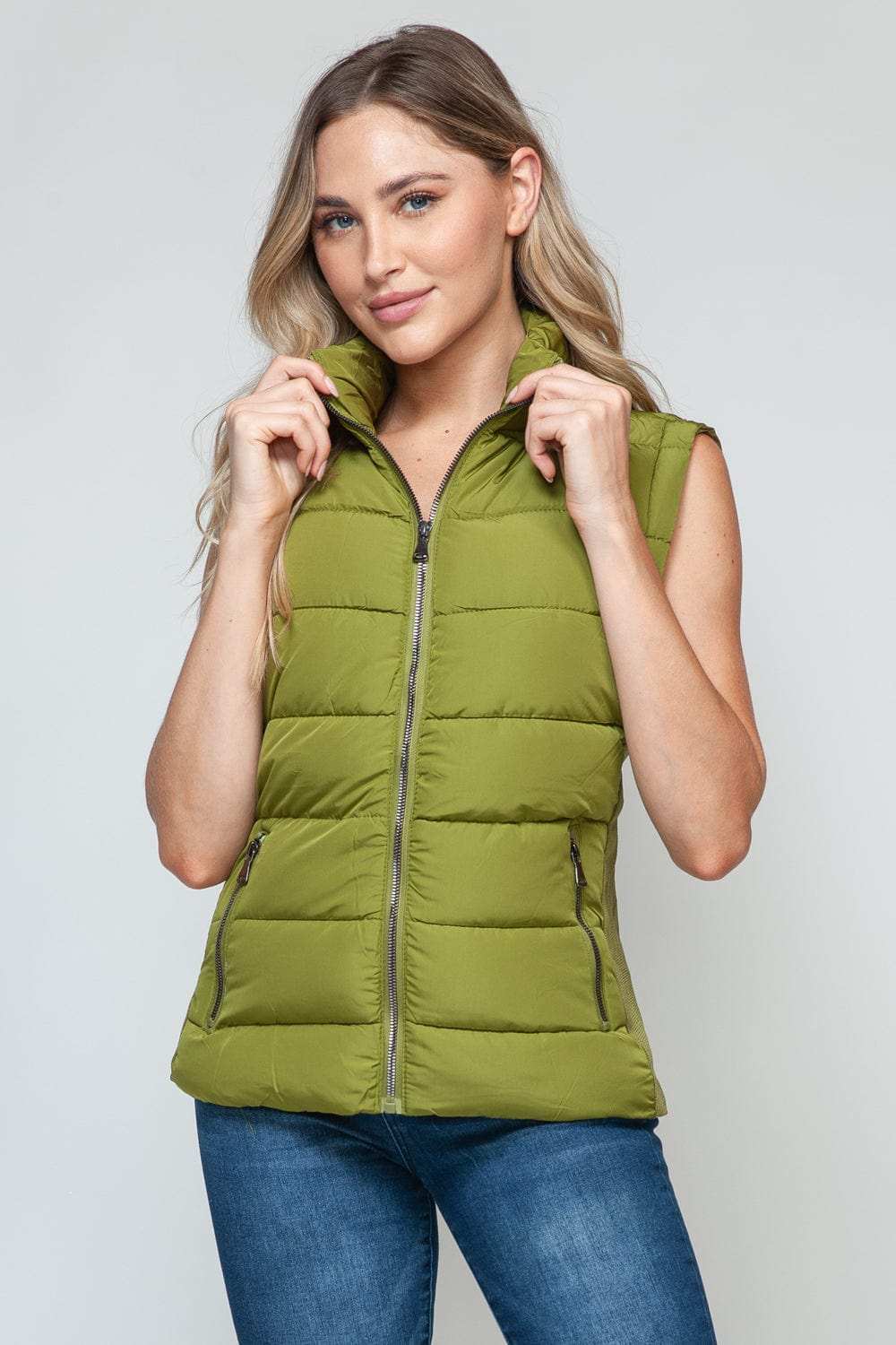 Snobbish Zip Up Turtleneck Vest with Pockets - Trendsi - Flyclothing LLC