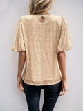 Sequin Round Neck Half Sleeve Top - Trendsi