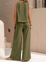 Round Neck Sleeveless Top and Wide Leg Pants Set - Trendsi - Flyclothing LLC
