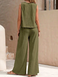 Round Neck Sleeveless Top and Wide Leg Pants Set - Trendsi - Flyclothing LLC