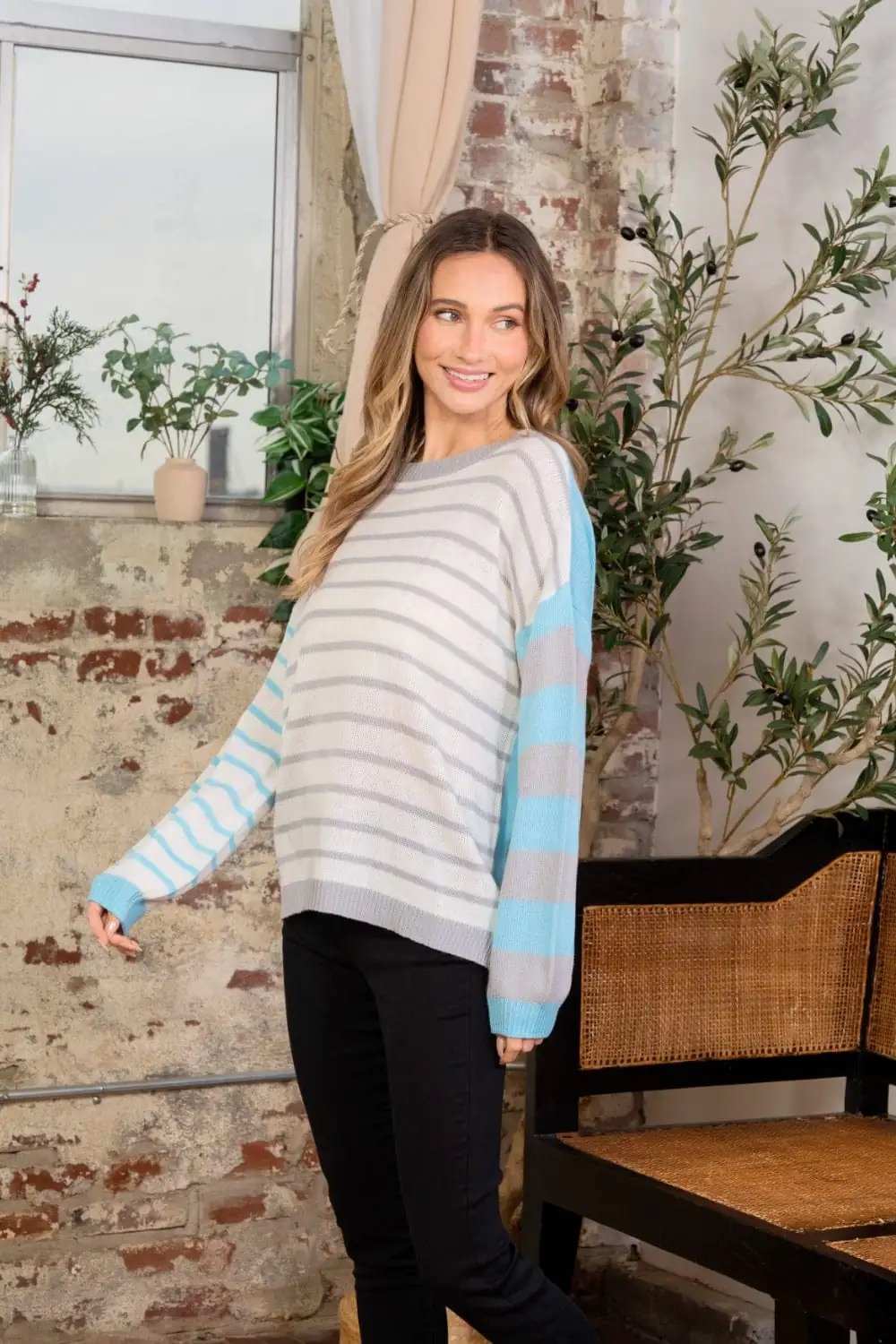 Sew In Love Full Size Striped Dropped Shoulder Sweater - Trendsi - Flyclothing LLC