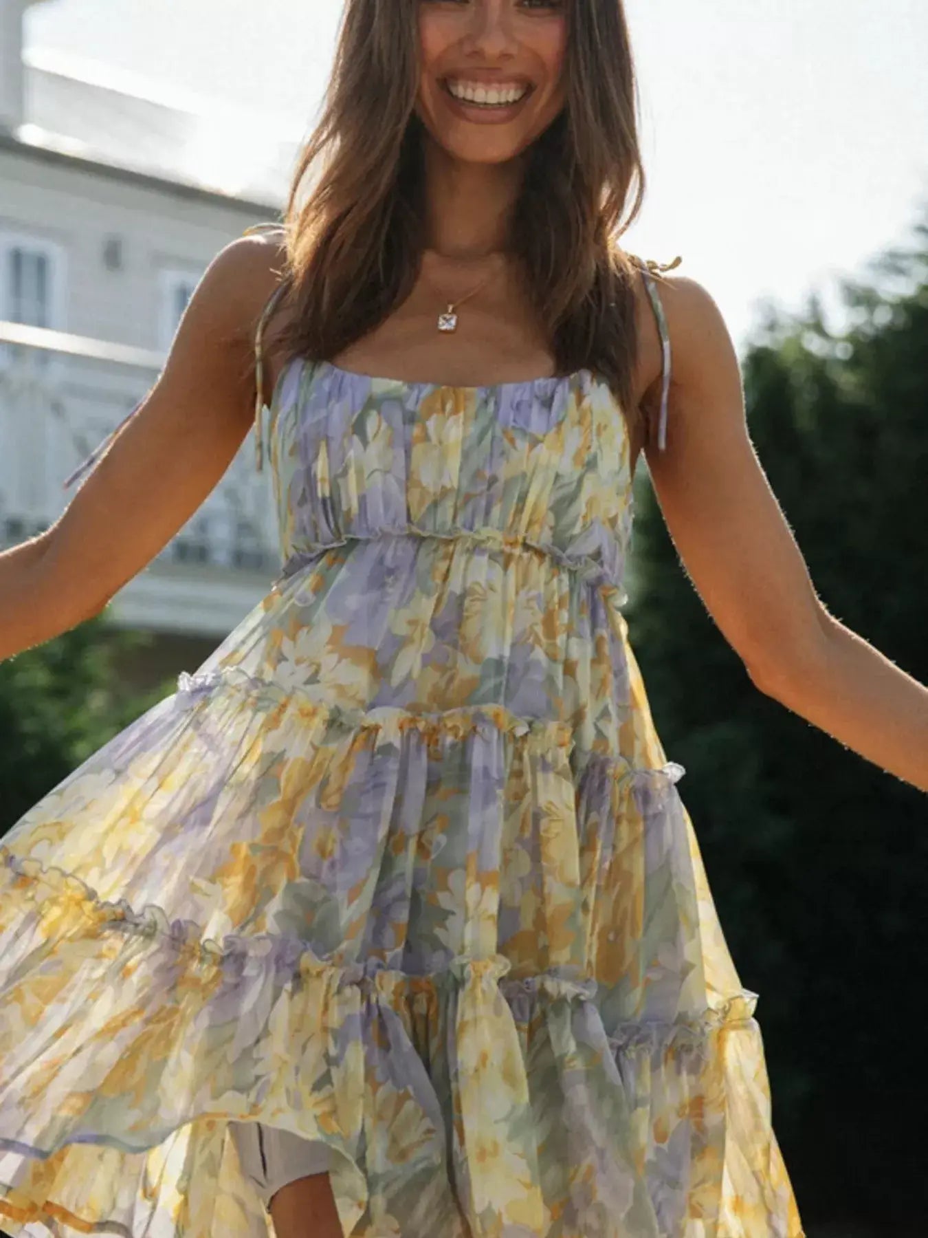 Floral Print Ruffle Tiered Mini Dress - Trendsi - Flyclothing LLC