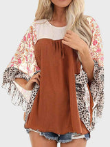 Full Size Printed Round Neck Three-Quarter Sleeve Blouse - Trendsi - Flyclothing LLC