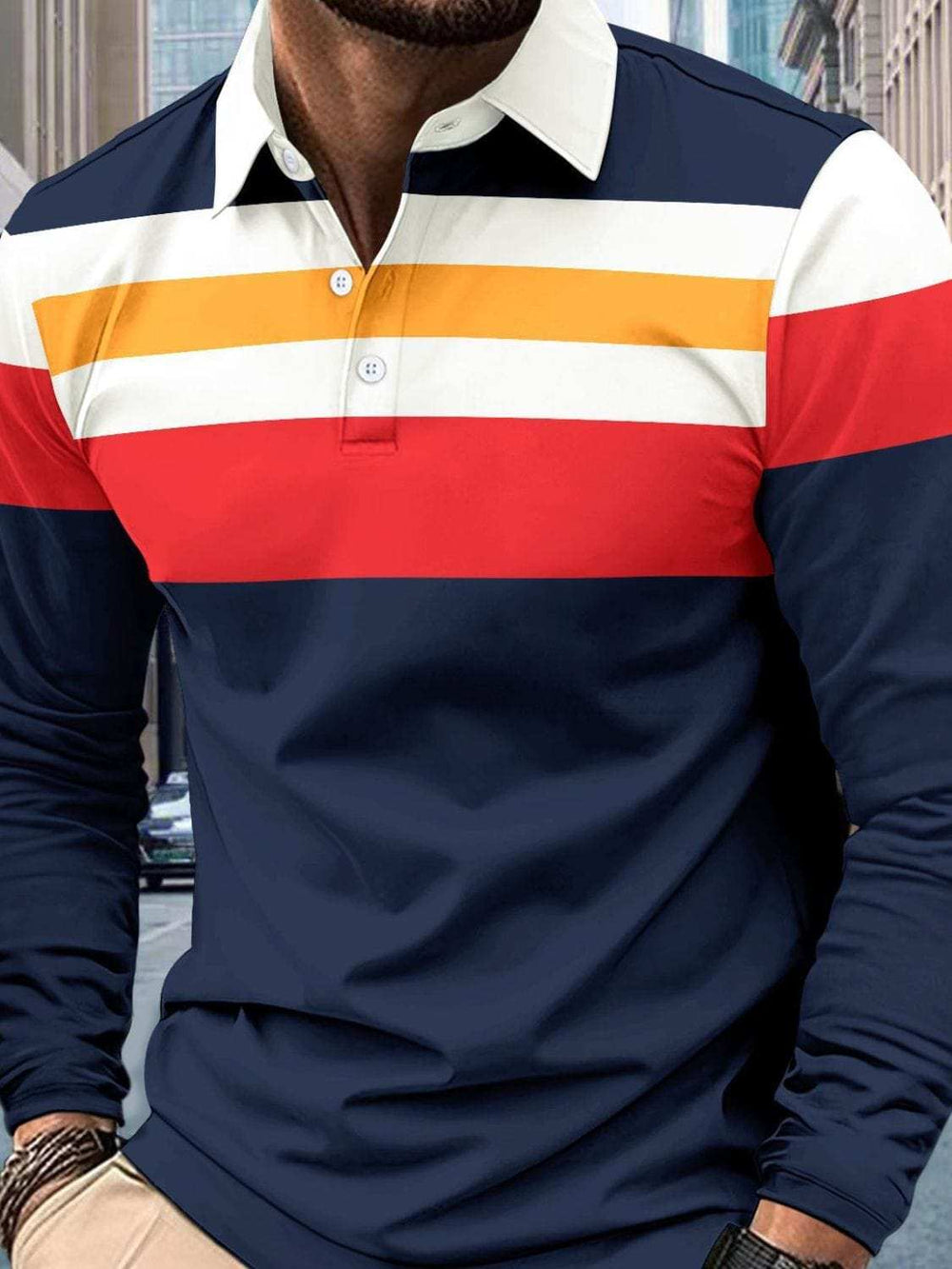 Men's Full Size Collared Contrast Striped Polo Plus Size - Trendsi - Flyclothing LLC