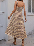 Printed Tiered Wide Strap Midi Dress - Trendsi - Flyclothing LLC