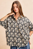 BiBi Floral Jacquard Short Dolman Sleeves Shirt - Trendsi - Flyclothing LLC