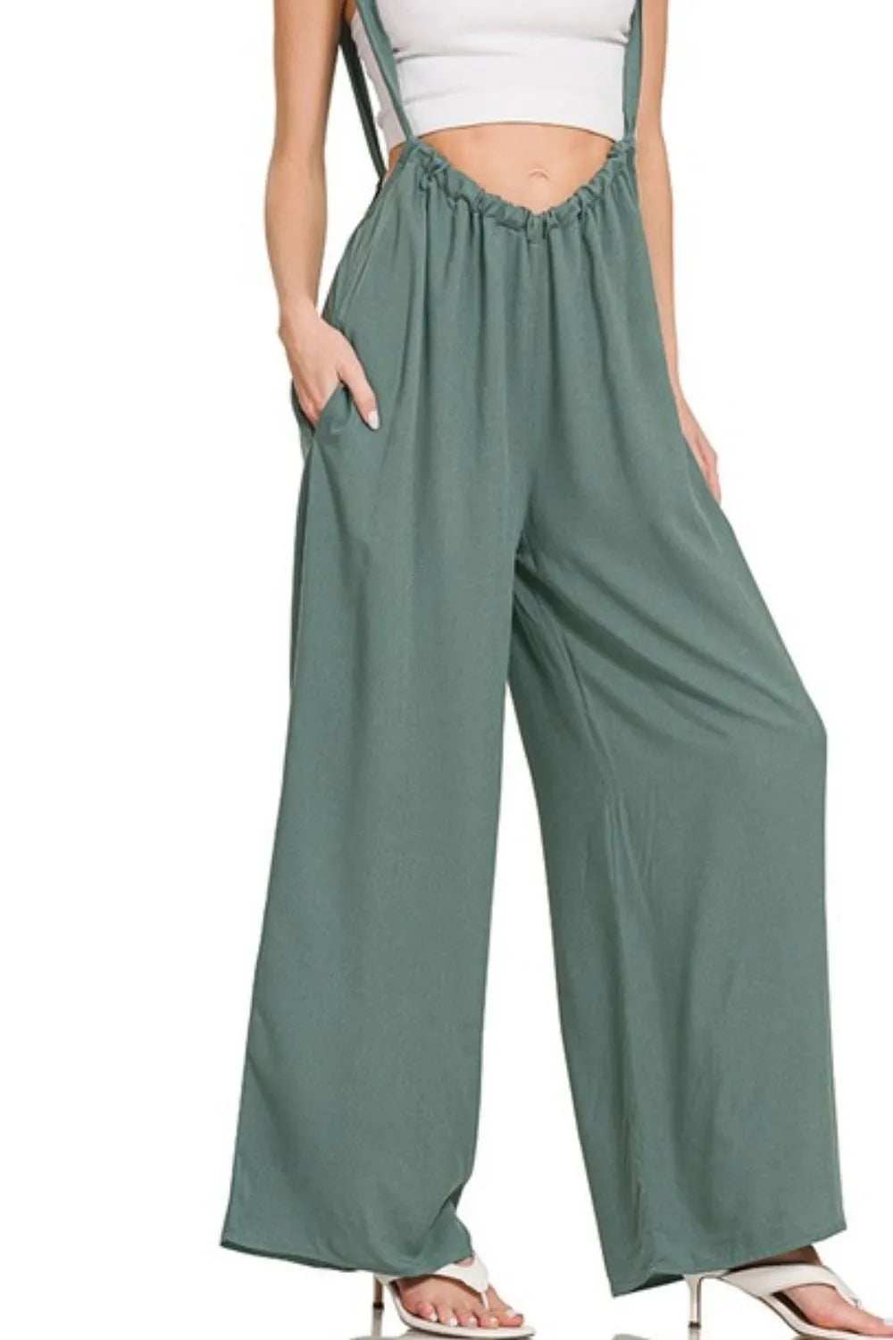 Zenana Woven Tie Back Suspender Jumpsuit - Trendsi - Flyclothing LLC