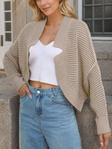 Openwork Open Front Long Sleeve Cardigan - Trendsi - Flyclothing LLC