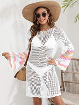 Openwork Contrast Long Sleeve Cover-Up - Trendsi - Flyclothing LLC